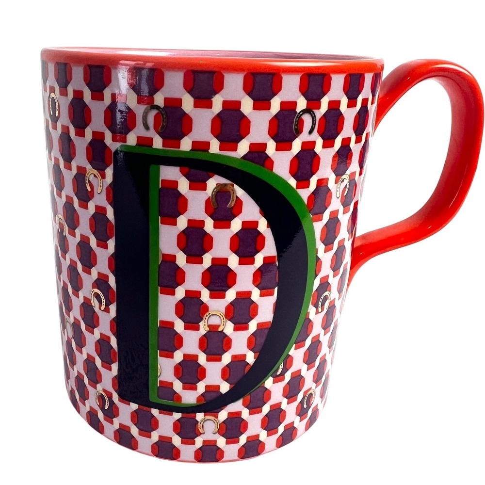 Anthropologie Parker Mug Orange Geometric Horseshoes Monogram "D" 
14‎ oz